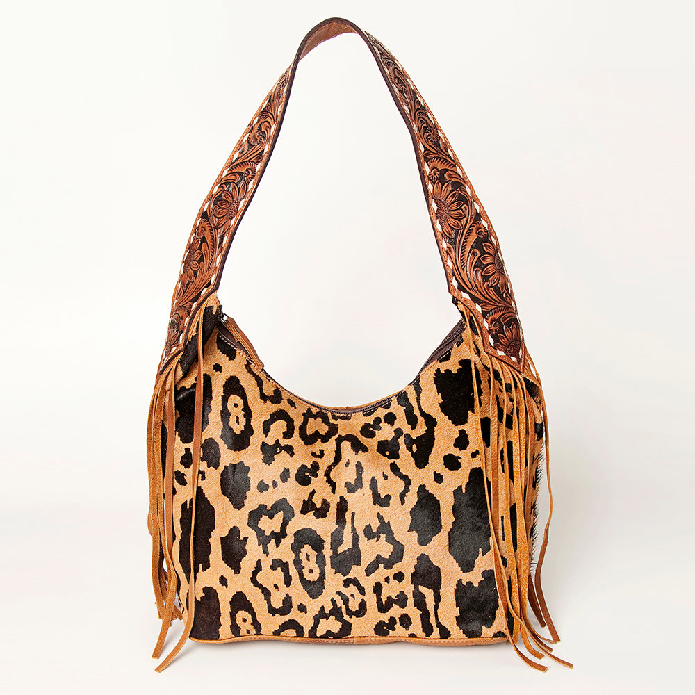 LC-ADBGA224 American Darling Hobo Bag Leopard Hair-On Hide with Tooled Leather Strap
