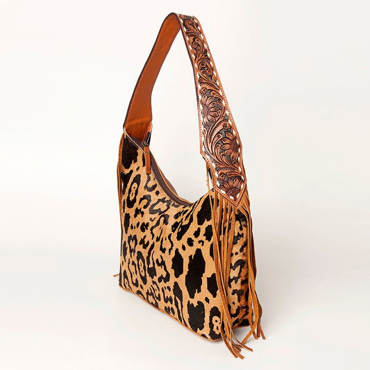 LC-ADBGA224 American Darling Hobo Bag Leopard Hair-On Hide with Tooled Leather Strap