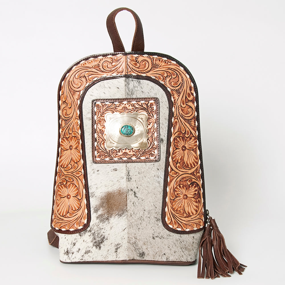 ADBGA235 American Darling Sling Backpack Hair-On Hide with Hand-Tooled Leather & Turquoise Accent