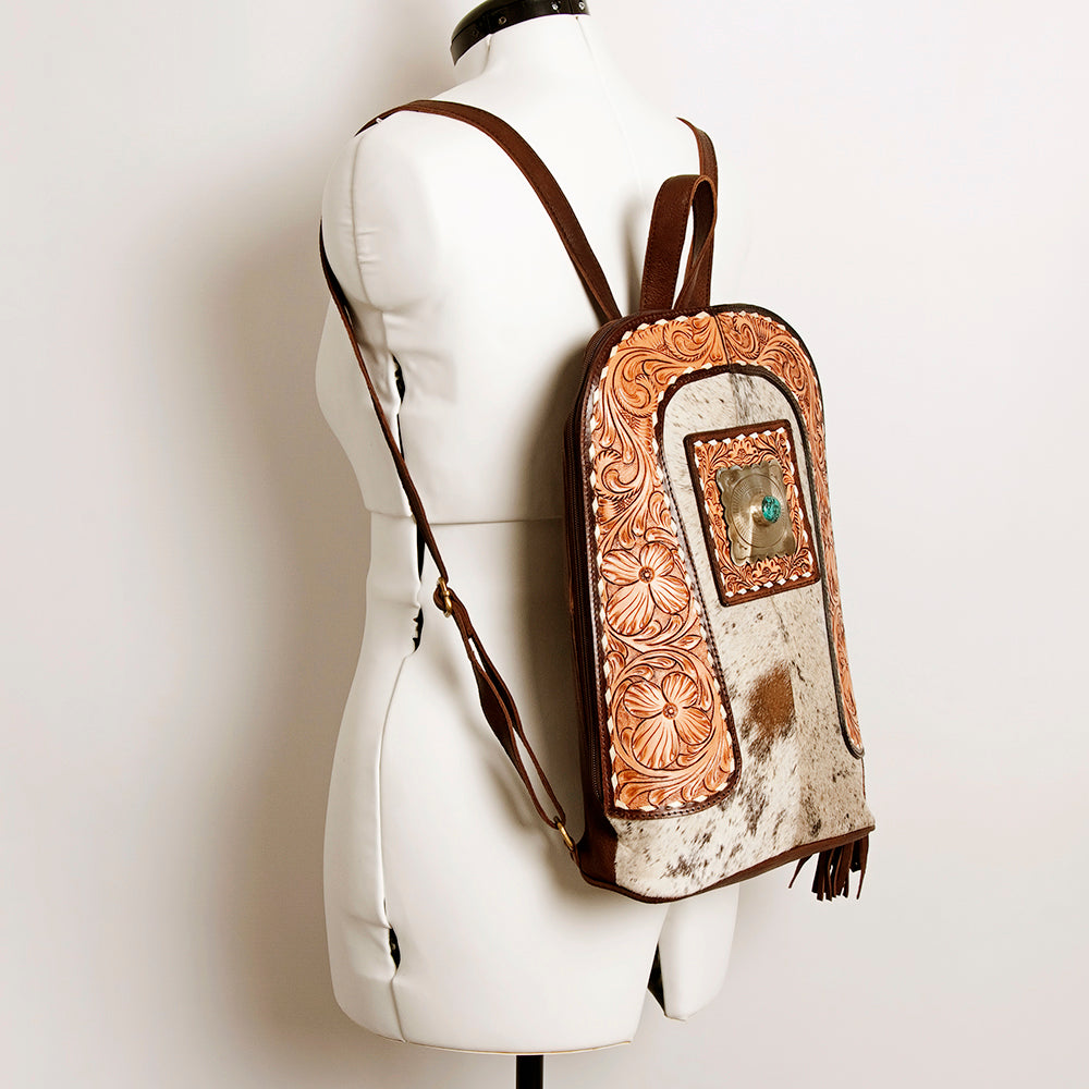 ADBGA235 American Darling Sling Backpack Hair-On Hide with Hand-Tooled Leather & Turquoise Accent