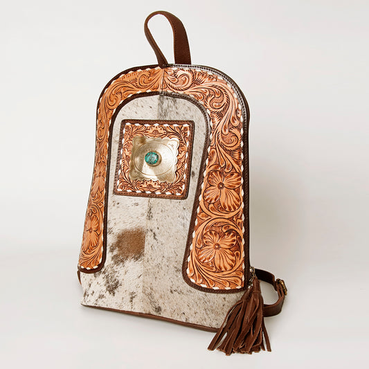 ADBGA235 American Darling Sling Backpack Hair-On Hide with Hand-Tooled Leather & Turquoise Accent