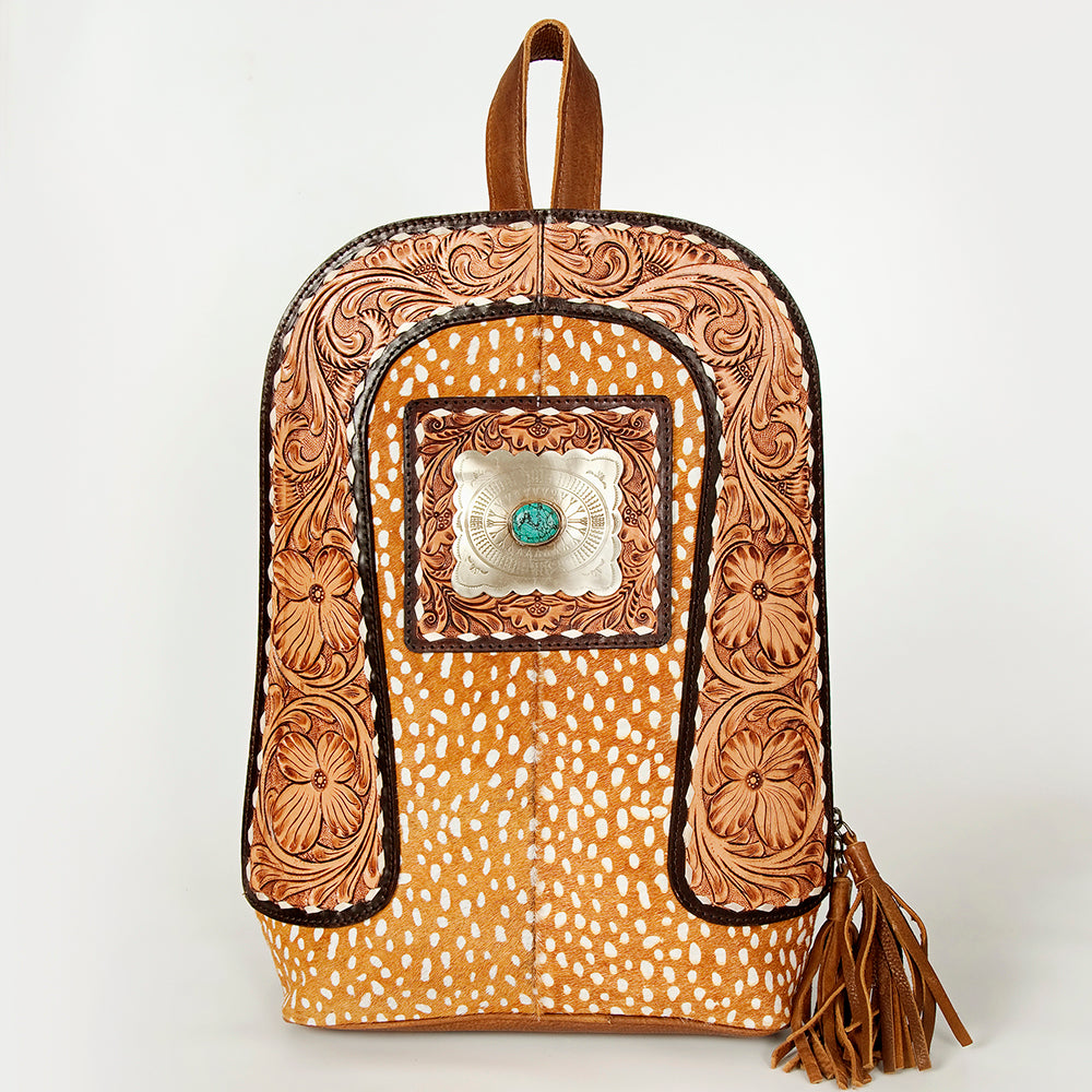 ADBGA235 American Darling Sling Backpack Hair-On Hide with Hand-Tooled Leather & Turquoise Accent