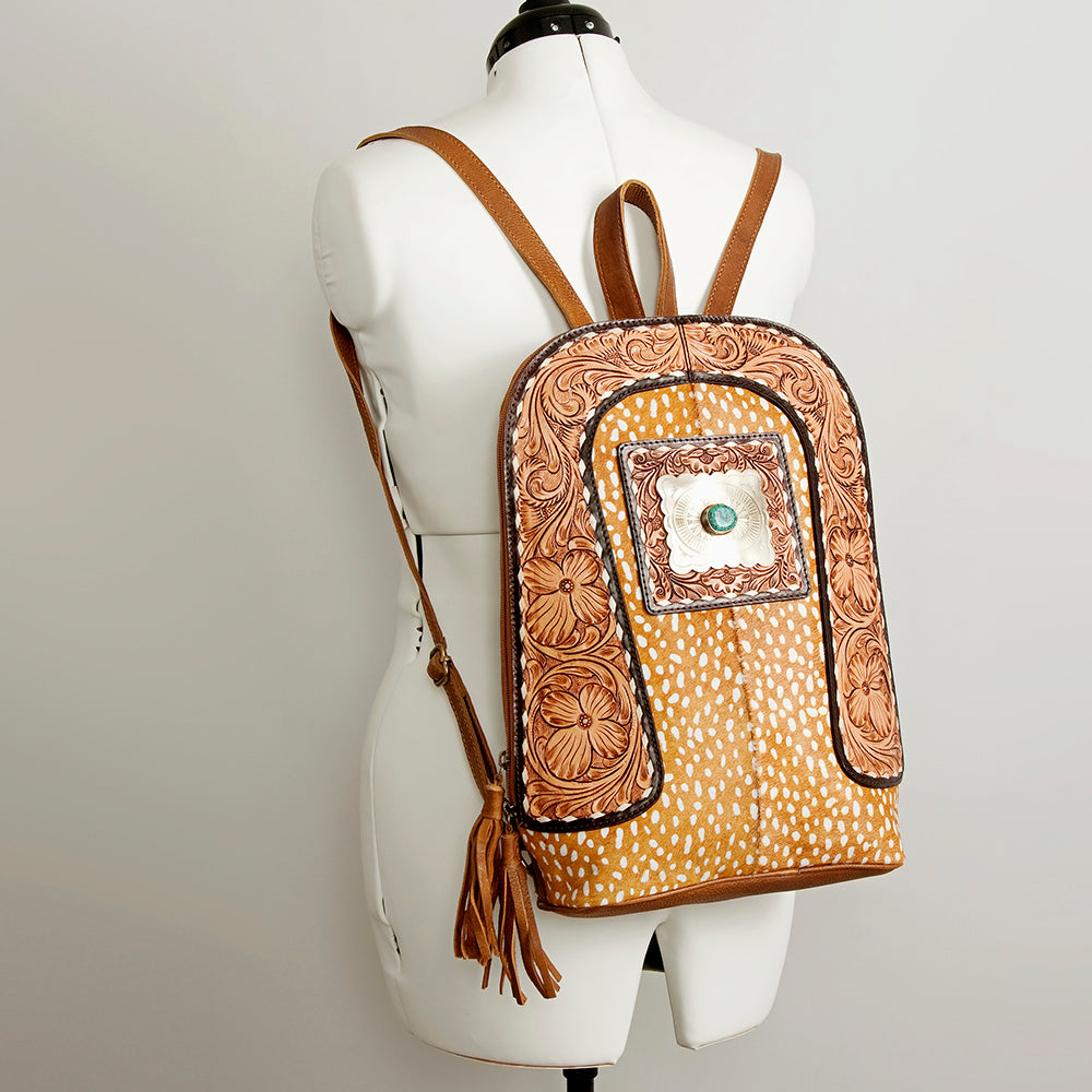 ADBGA235 American Darling Sling Backpack Hair-On Hide with Hand-Tooled Leather & Turquoise Accent