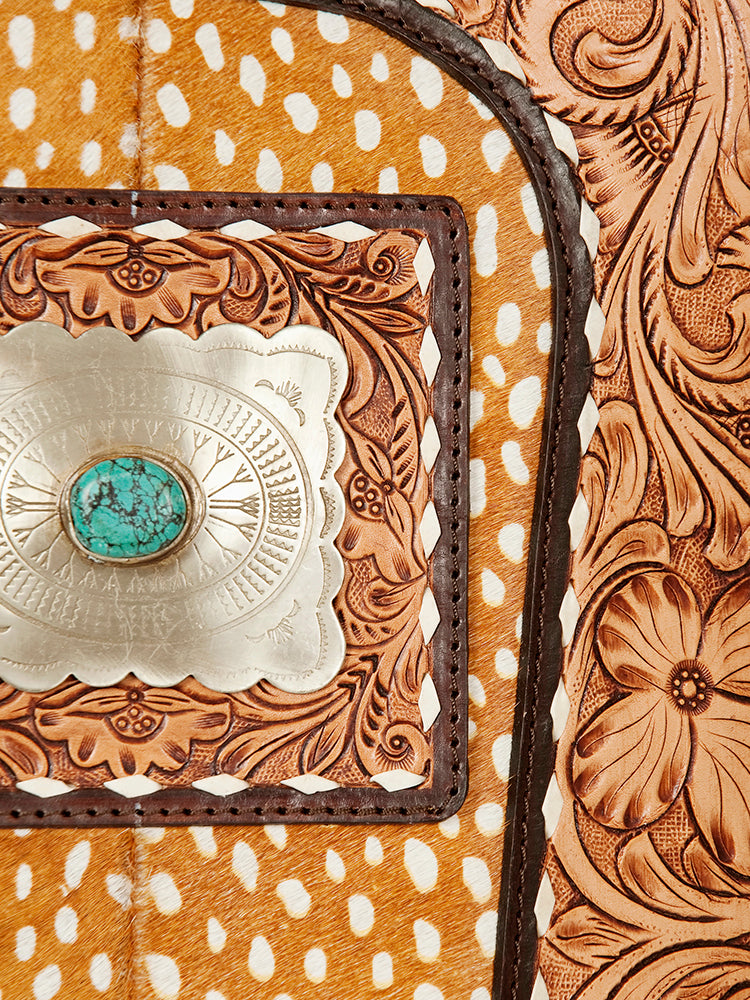 ADBGA235 American Darling Sling Backpack Hair-On Hide with Hand-Tooled Leather & Turquoise Accent