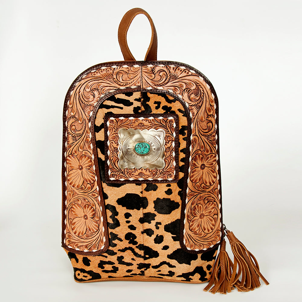 ADBGA235 American Darling Hair-On Cowhide Backpack Hand Tooled Floral Carved