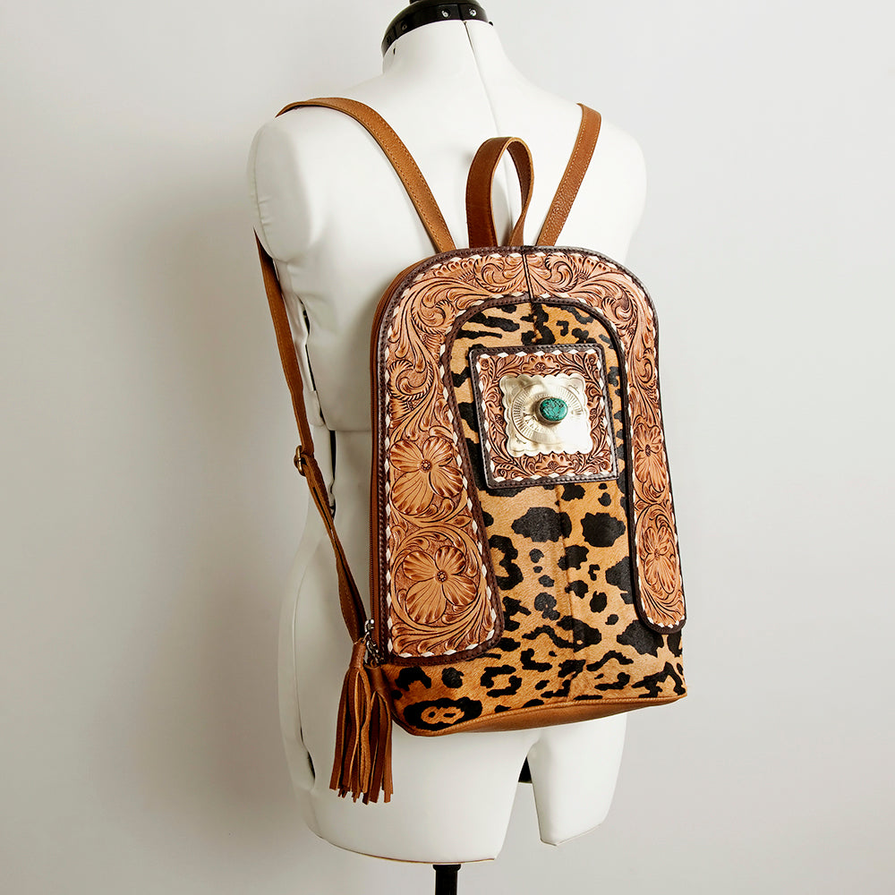 ADBGA235 American Darling Hair-On Cowhide Backpack Hand Tooled Floral Carved