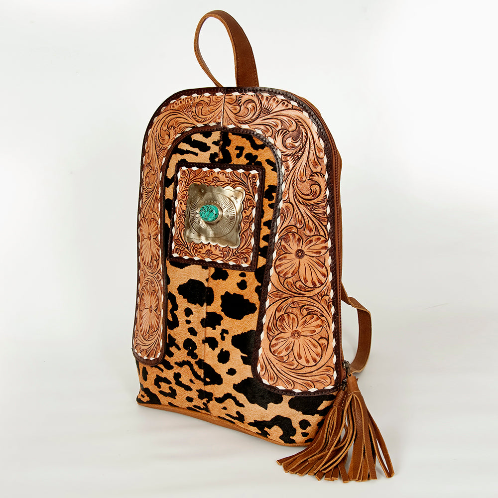 ADBGA235 American Darling Hair-On Cowhide Backpack Hand Tooled Floral Carved