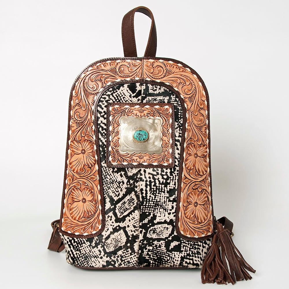 LC-ADBGA235E American Darling Exotic Print Sling Backpack Hand-Tooled Leather with Turquoise Concho