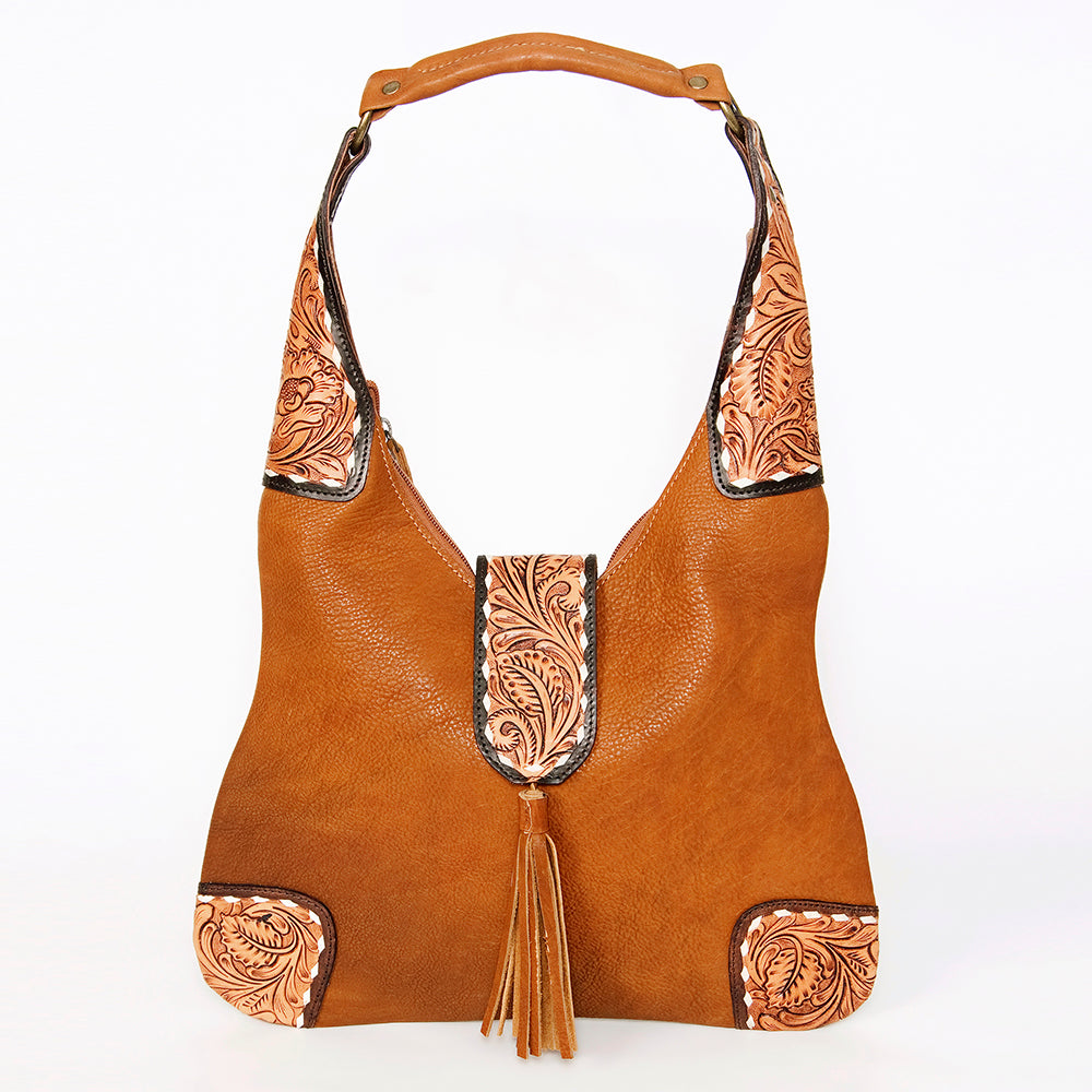 LC-ADBGA237A American Darling Hand-Tooled Leather Hobo Bag Full Grain with Tassel Detail