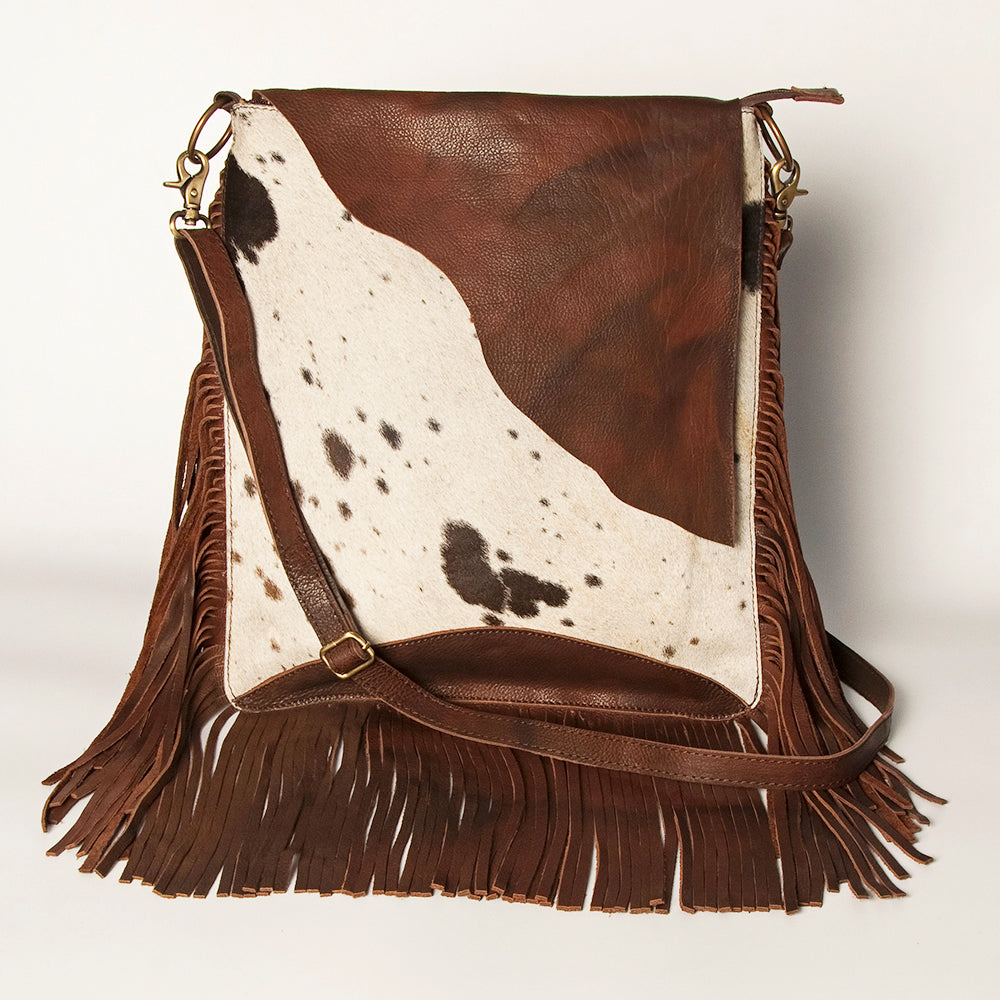 ADBGA240 American Darling Hair-On Cowhide Messenger Bag Genuine Leather Fringes