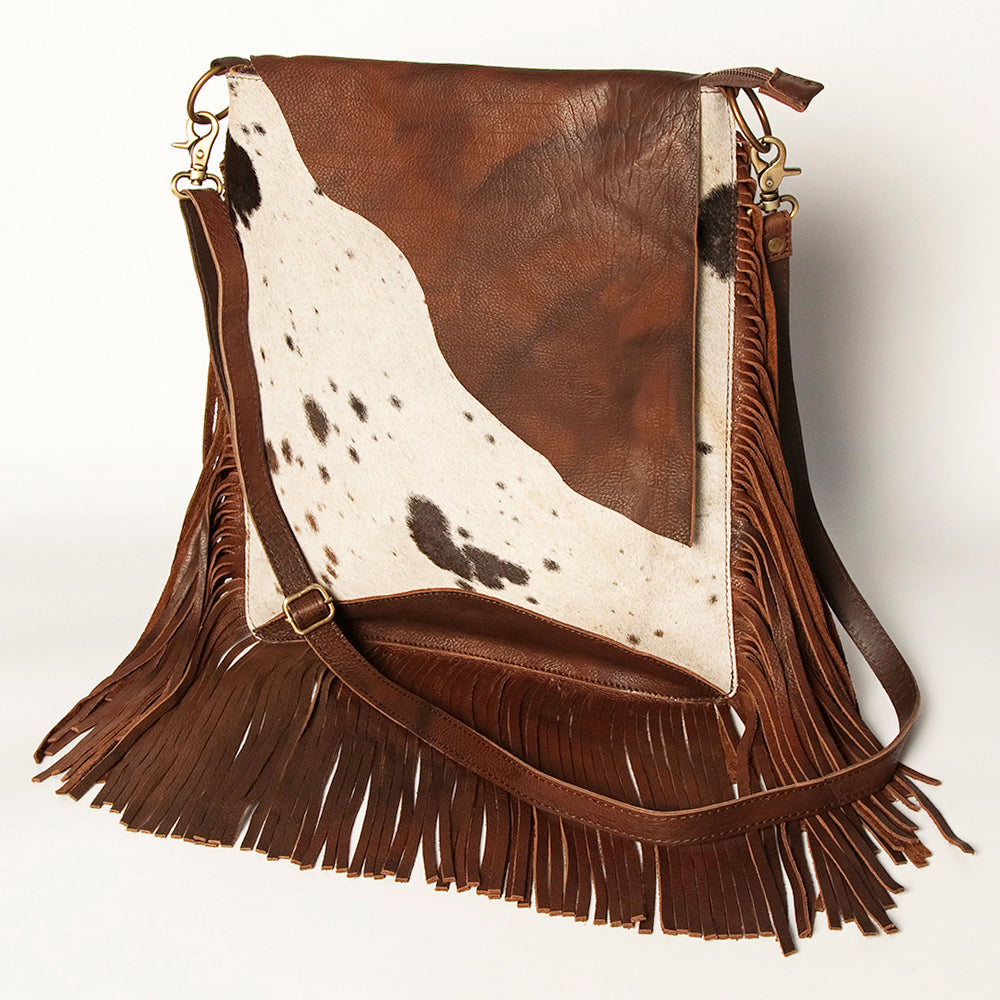 ADBGA240 American Darling Hair-On Cowhide Messenger Bag Genuine Leather Fringes