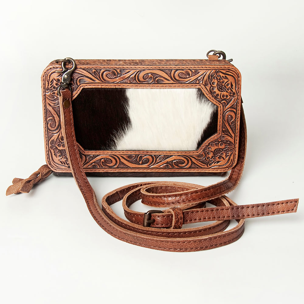 ADBG806 Hair-On Cowhide Tooled Leather Crossbody Wallet Bag