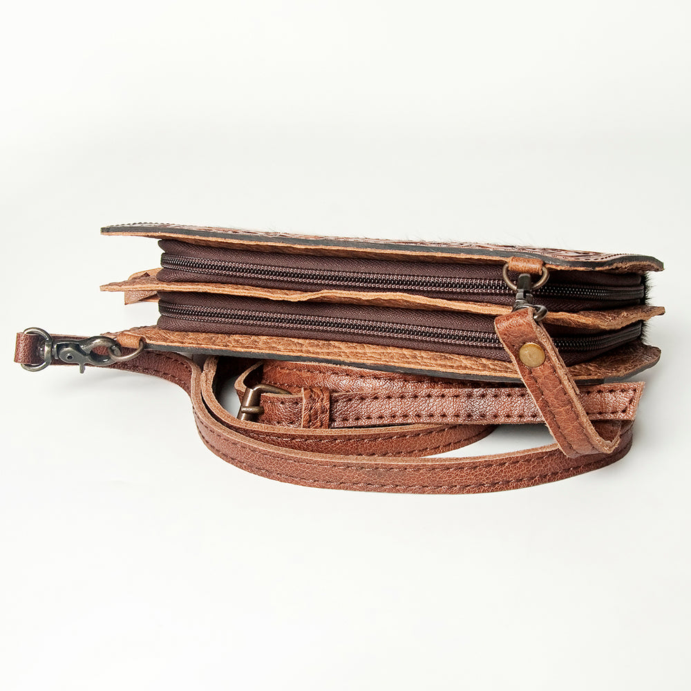 ADBG806 Hair-On Cowhide Tooled Leather Crossbody Wallet Bag