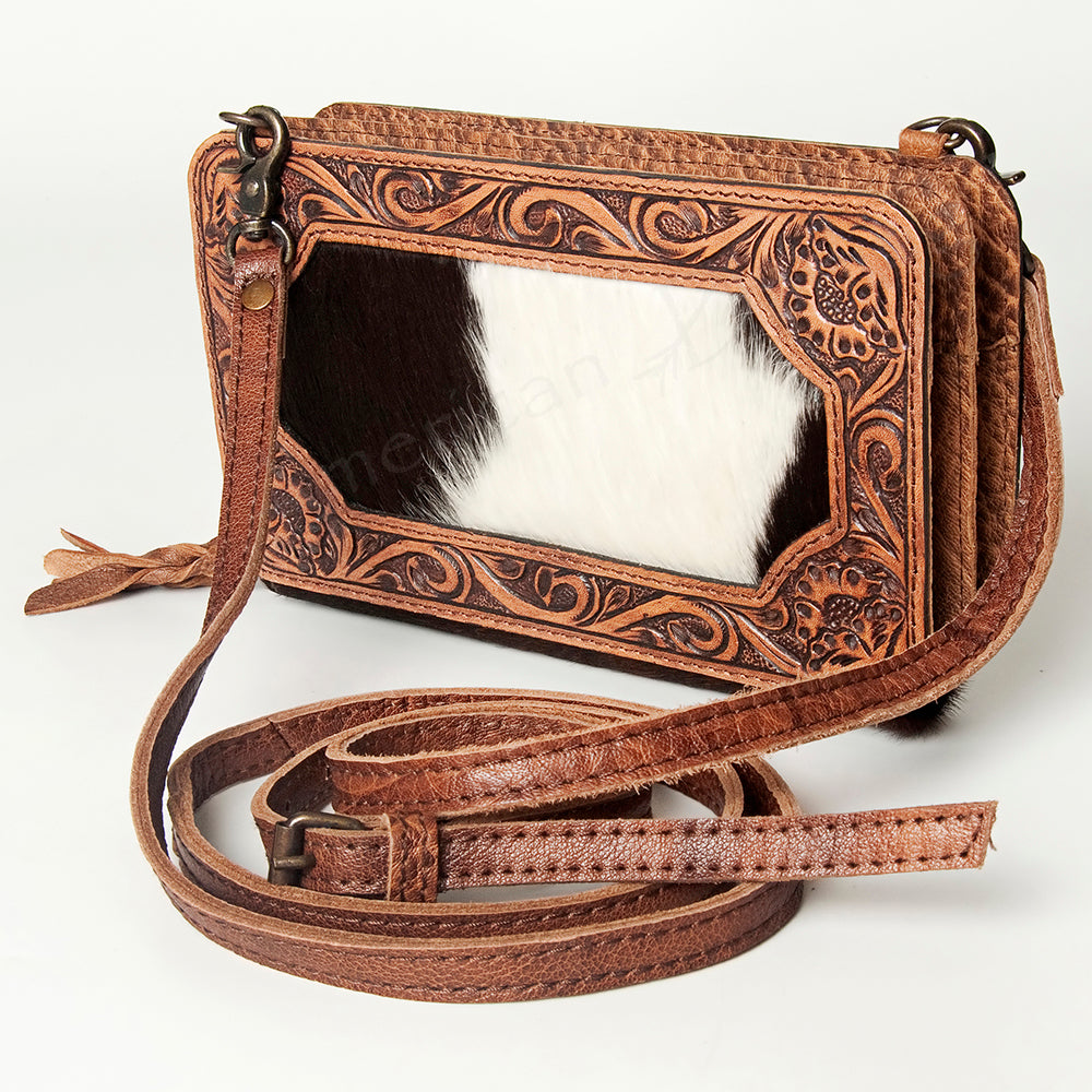 ADBG806 Hair-On Cowhide Tooled Leather Crossbody Wallet Bag