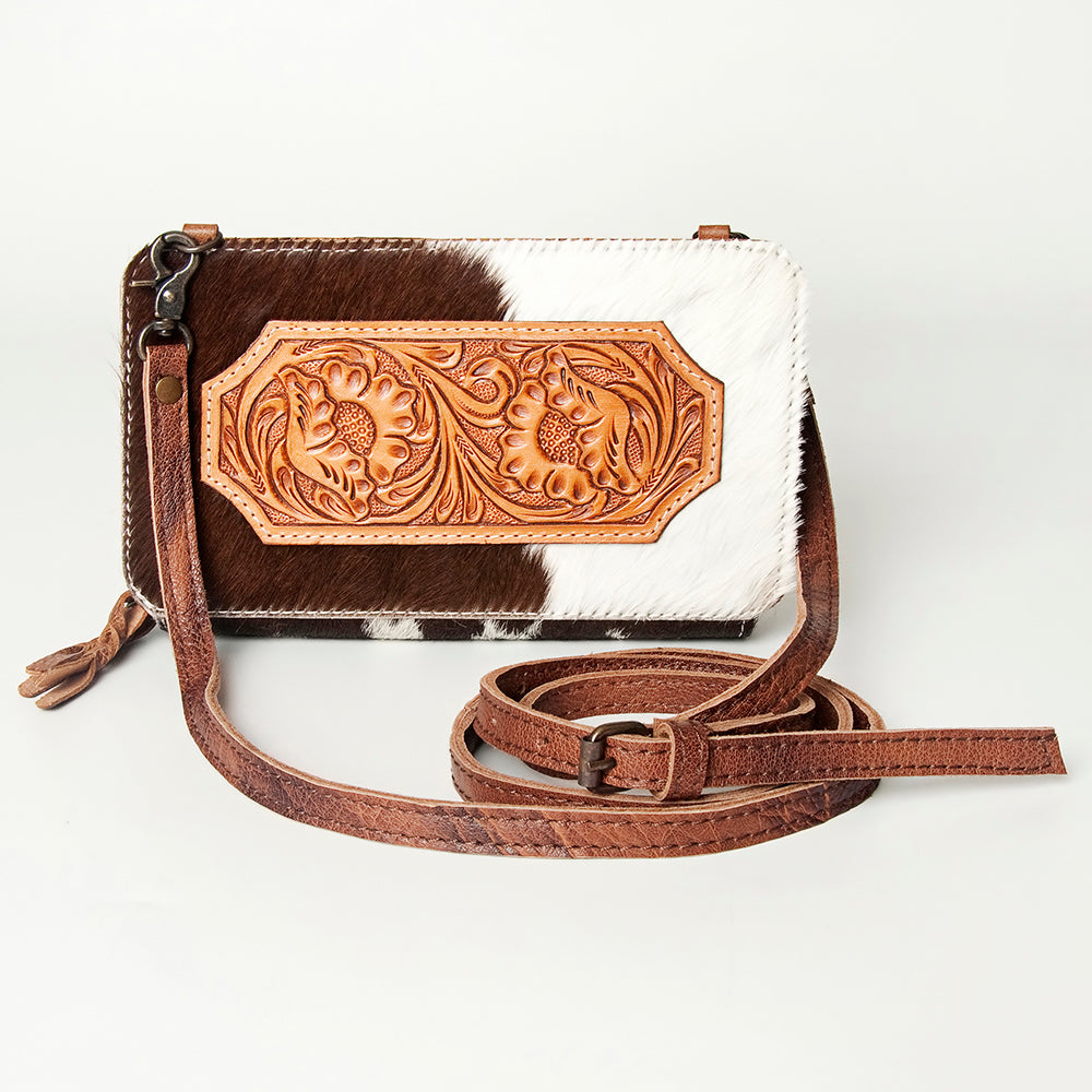 ADBG807 American Darling Hand Tooled Leather Small Cross body Bag with Hair-On Cowhide