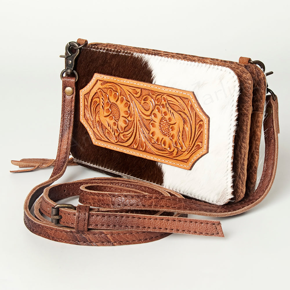 ADBG807 American Darling Hand Tooled Leather Small Cross body Bag with Hair-On Cowhide