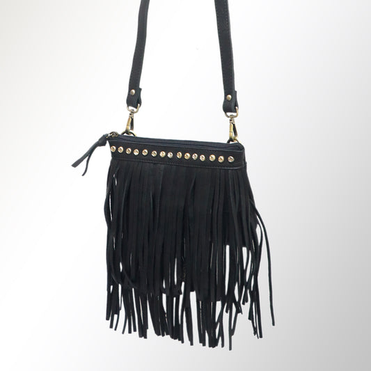 ADBGM244 Western Genuine suede Fringe Crossbody Bag - Studded Leather Festival Purse