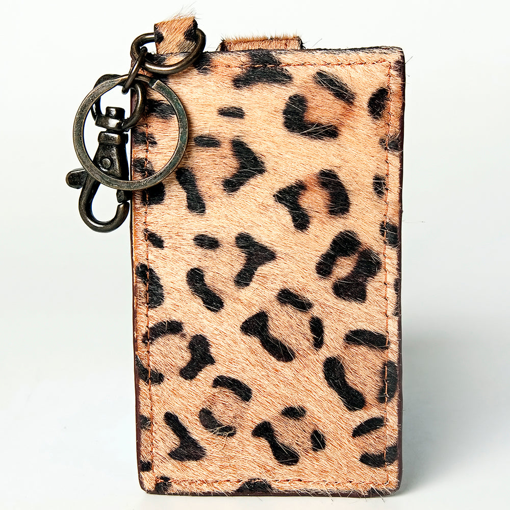 ADCCZ103 Leopard Print Cowhide Leather Keychain Cardholder Wallet - Snap & Clip