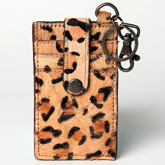 ADCCZ103 Leopard Print Cowhide Leather Keychain Cardholder Wallet - Snap & Clip