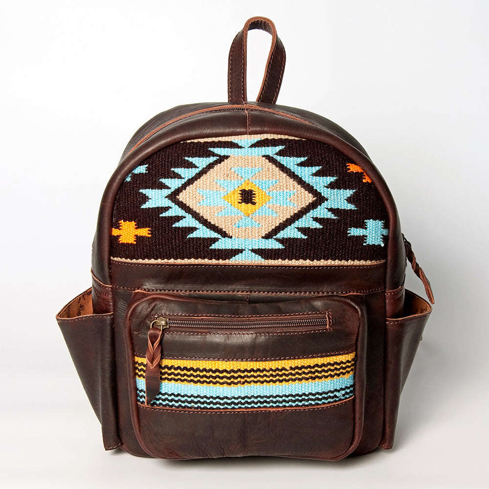 LC-ADBGZ214C Aztec Wool & Leather Backpack - Handcrafted Western Tribal Daypack