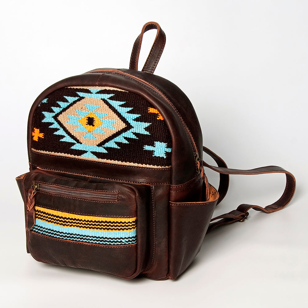 LC-ADBGZ214C Aztec Wool & Leather Backpack - Handcrafted Western Tribal Daypack