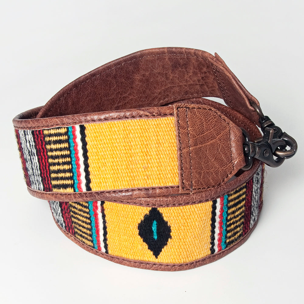 LC-ADBT141 Southwestern Woven Bag Strap with Tribal Pattern & Brown Leather Trim - Handmade Replacement