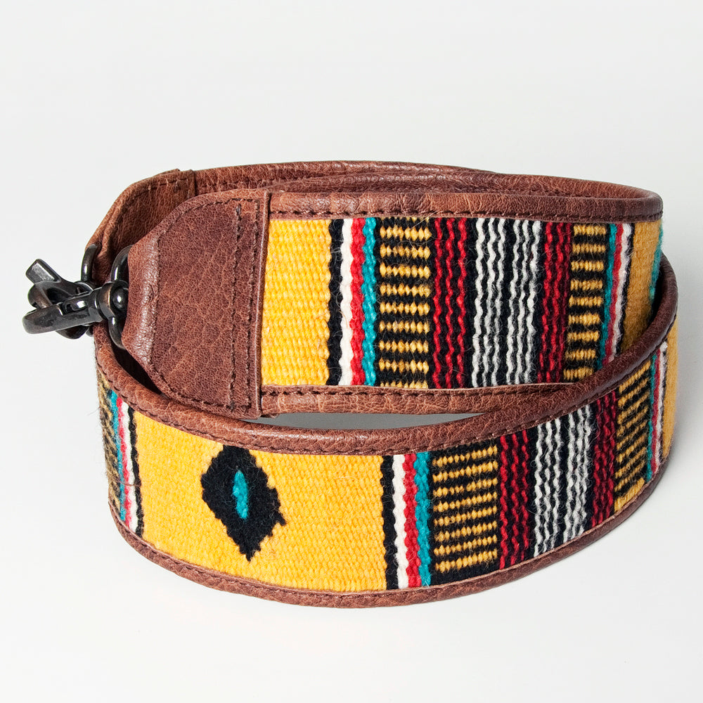 LC-ADBT141 Southwestern Woven Bag Strap with Tribal Pattern & Brown Leather Trim - Handmade Replacement