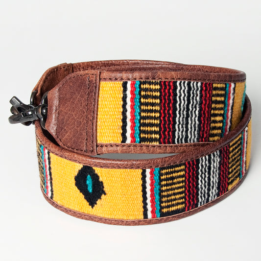 LC-ADBT141 Southwestern Woven Bag Strap with Tribal Pattern & Brown Leather Trim - Handmade Replacement