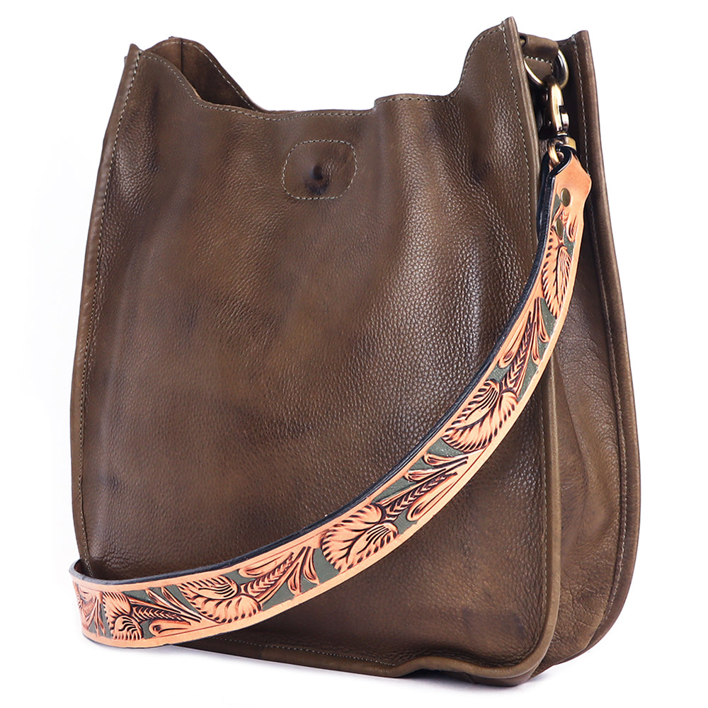 ADBGM245 Leather Hobo Bag - Western Hand-Tooled Strap Purse