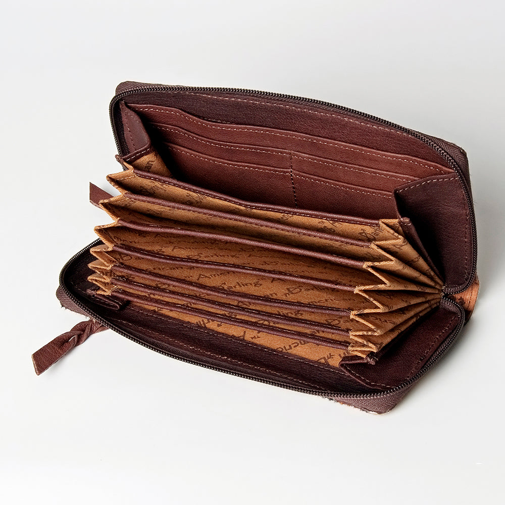 LC-ADBGZ586 Hair-On Cowhide Leopard Print Zip Wallet - Western Exotic Hide Clutch