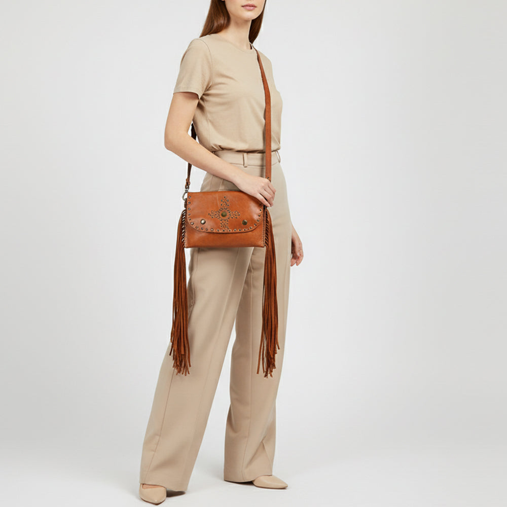 SWC147 Compact Leather Fringes Crossbody