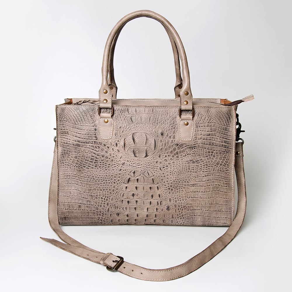 ADBG235 Genuine Crocodile Leather Tote Bag with Hand-Stitched Details & Adjustable Strap