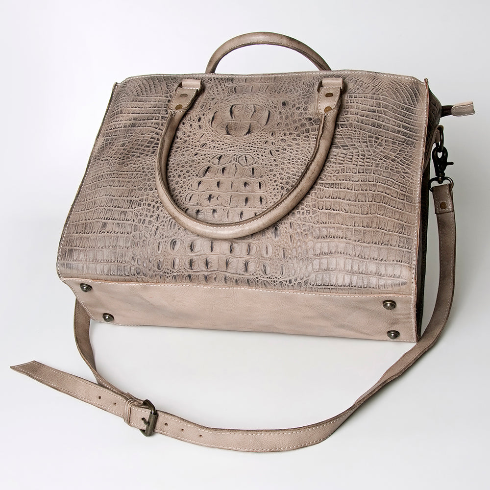 ADBG235 Genuine Crocodile Leather Tote Bag with Hand-Stitched Details & Adjustable Strap