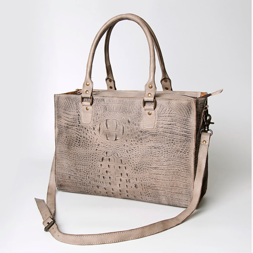 ADBG235 Genuine Crocodile Leather Tote Bag with Hand-Stitched Details & Adjustable Strap
