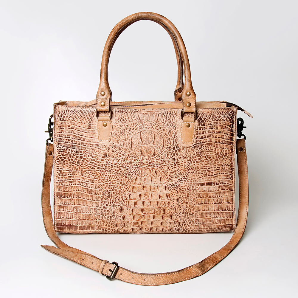 ADBG235 Genuine Crocodile Leather Tote Bag with Hand-Stitched Details & Adjustable Strap