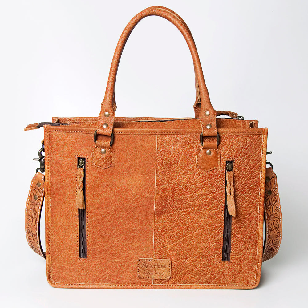 ADBG230 Hand Tooled Leather Tote Bag with Southwestern Saddle Blanket Accent & Floral Detailing