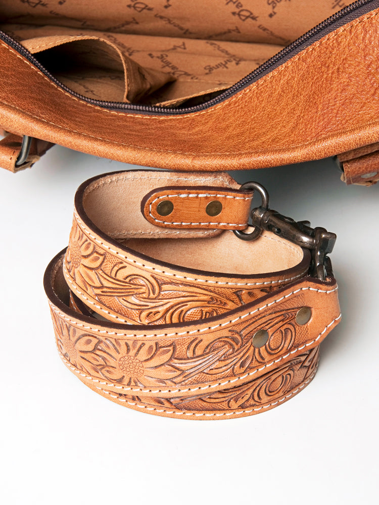ADBG230 Hand Tooled Leather Tote Bag with Southwestern Saddle Blanket Accent & Floral Detailing