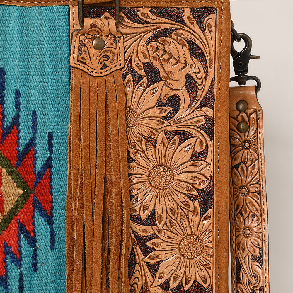ADBG230 Hand Tooled Leather Tote Bag with Southwestern Saddle Blanket Accent & Floral Detailing