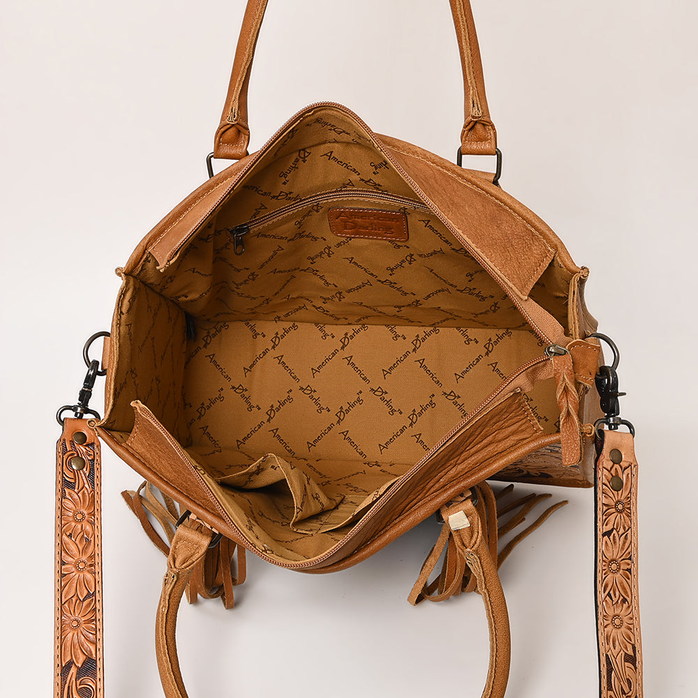 ADBG230 Hand Tooled Leather Tote Bag with Southwestern Saddle Blanket Accent & Floral Detailing