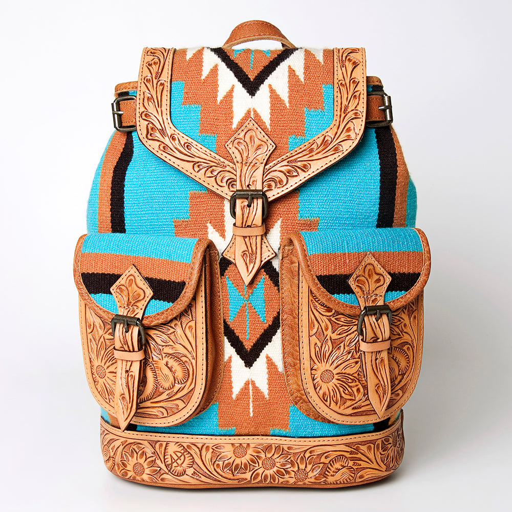 LC-ADBG703 Handwoven Serape Wool & Tooled Leather Western Backpack American Darling