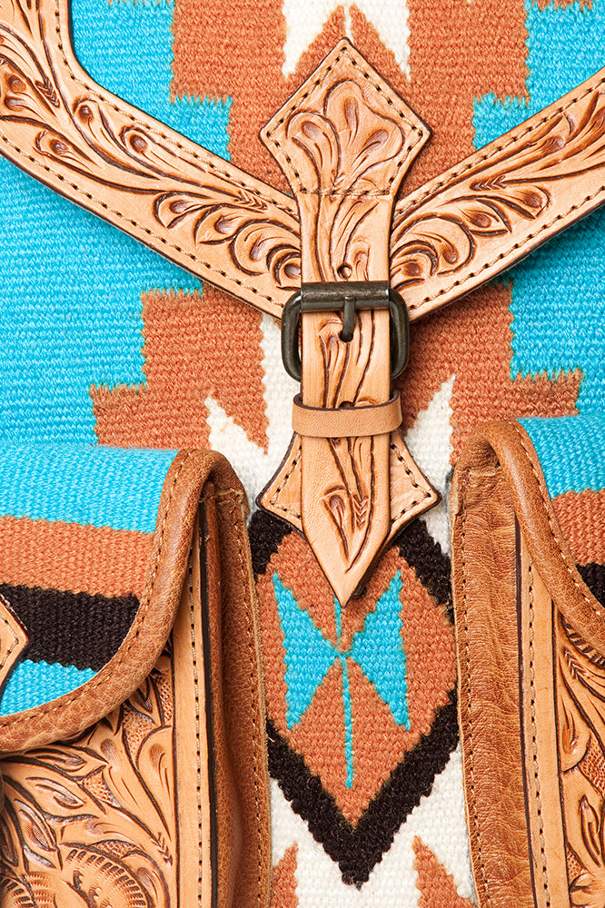 LC-ADBG703 Handwoven Serape Wool & Tooled Leather Western Backpack American Darling