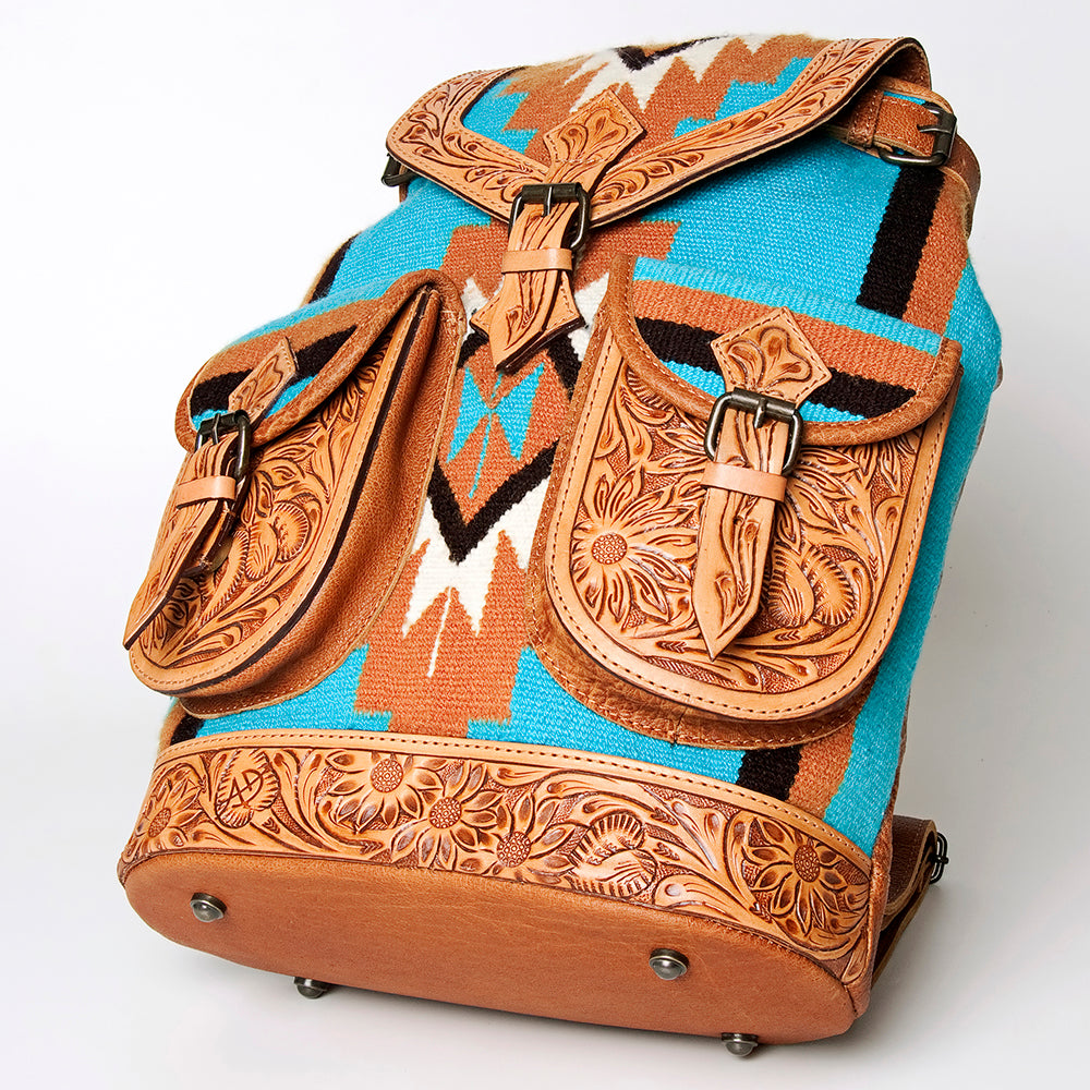 LC-ADBG703 Handwoven Serape Wool & Tooled Leather Western Backpack American Darling