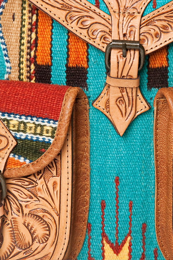 LC-ADBG703 Handwoven Serape Wool & Tooled Leather Western Backpack American Darling