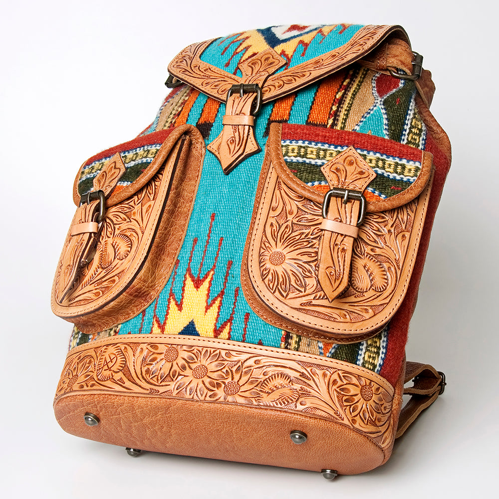 LC-ADBG703 Handwoven Serape Wool & Tooled Leather Western Backpack American Darling