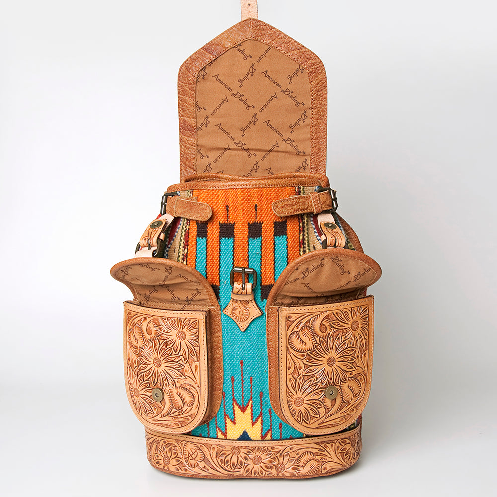 LC-ADBG703 Handwoven Serape Wool & Tooled Leather Western Backpack American Darling