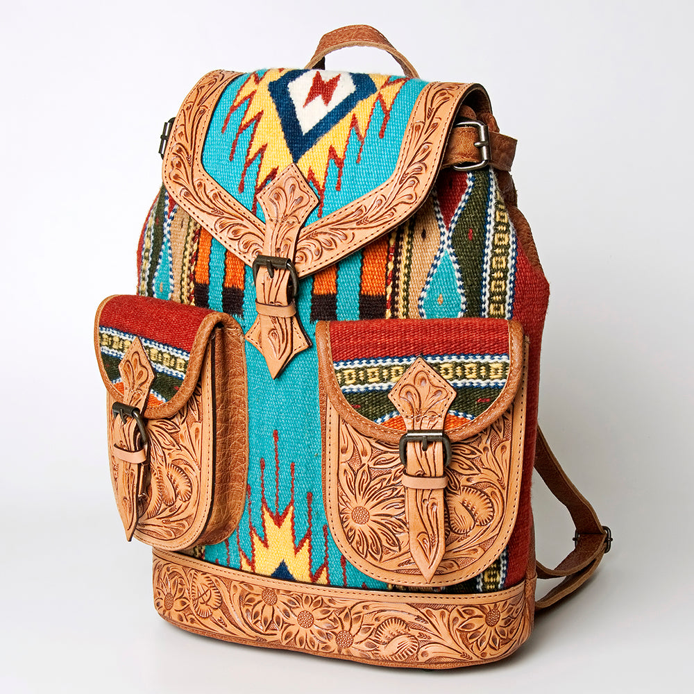 LC-ADBG703 Handwoven Serape Wool & Tooled Leather Western Backpack American Darling