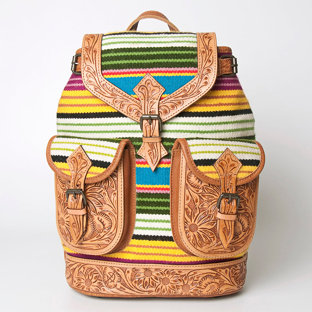 LC-ADBG703 Handwoven Serape Wool & Tooled Leather Western Backpack American Darling