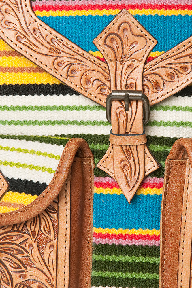 LC-ADBG703 Handwoven Serape Wool & Tooled Leather Western Backpack American Darling