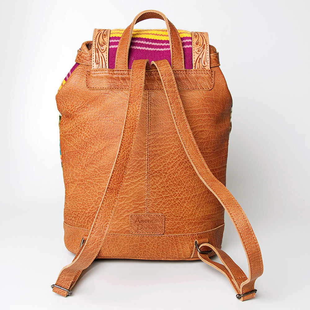 LC-ADBG703 Handwoven Serape Wool & Tooled Leather Western Backpack American Darling