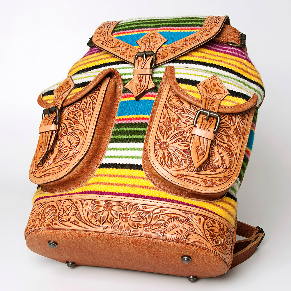 LC-ADBG703 Handwoven Serape Wool & Tooled Leather Western Backpack American Darling